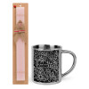 Easter Set, metallic thermal cup (300ml) & aromatic flat Easter candle (30cm) (PINK)
