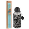 Easter Set, metallic silver aluminum water bottle (500ml) & scented flat Easter candle (30cm) (TURQUOISE)