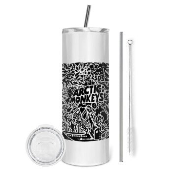 Arctic Monkeys, Tumbler ποτήρι θερμό από ανοξείδωτο ατσάλι 600ml, με μεταλλικό καλαμάκι & βούρτσα καθαρισμού