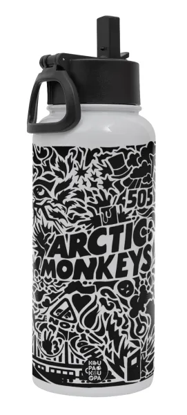 Arctic Monkeys — Metal mug thermo White with Straw and Spout Lid (Stainless steel), double wall, 950ml