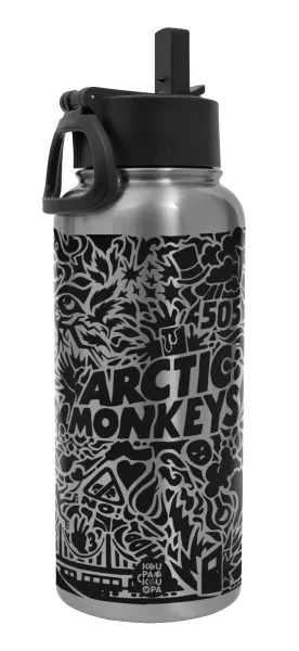 Arctic Monkeys — Metal mug thermo Silver with Straw and Spout Lid (Stainless steel), double wall, 950ml