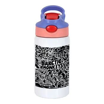 Arctic Monkeys, Children's hot water bottle, stainless steel, with safety straw, pink/purple (350ml)