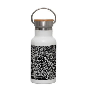 Arctic Monkeys, Metallic thermos (Stainless steel) White with wooden lid (bamboo), double-walled, 350ml