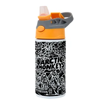 Arctic Monkeys, Παιδικό παγούρι θερμό, ανοξείδωτο, με καλαμάκι ασφαλείας, Πορτοκαλί/Γκρι (360ml) BPA-FREE