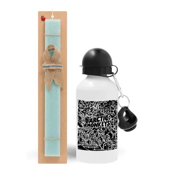Arctic Monkeys, Easter Set, metallic aluminum water bottle (500ml) & scented flat candle (30cm) (TURQUOISE)