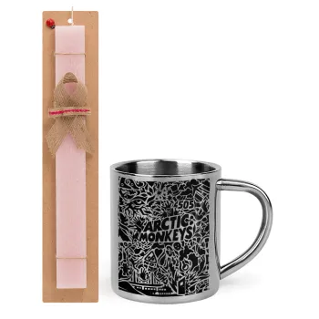 Arctic Monkeys, Easter Set, metallic thermal cup (300ml) & aromatic flat Easter candle (30cm) (PINK)