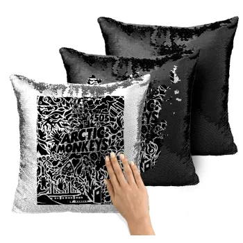 Arctic Monkeys, Μαξιλάρι καναπέ Μαγικό Μαύρο με πούλιες 40x40cm περιέχεται το γέμισμα