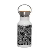 Metallic thermos (Stainless steel) White with wooden lid (bamboo), double-walled, 350ml