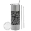 Tumbler ποτήρι θερμό Ασημένιο από ανοξείδωτο ατσάλι 600ml, με μεταλλικό καλαμάκι & βούρτσα καθαρισμού