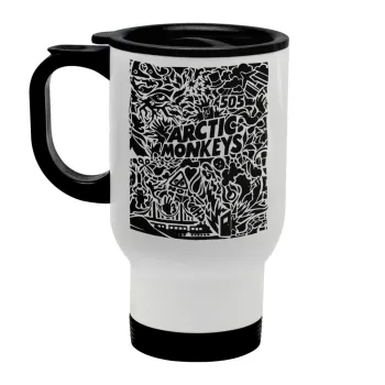 Arctic Monkeys, Κούπα ταξιδιού ανοξείδωτη με καπάκι, διπλού τοιχώματος (θερμό) λευκή 450ml