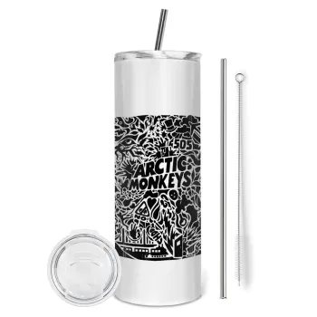 Arctic Monkeys, Tumbler ποτήρι θερμό από ανοξείδωτο ατσάλι 600ml, με μεταλλικό καλαμάκι & βούρτσα καθαρισμού