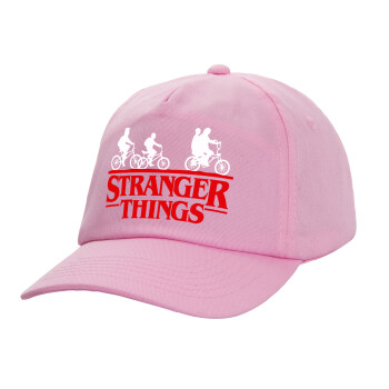 Stranger Things red, Καπέλο παιδικό casual μπειζμπολ, 100% Βαμβακερό Twill, ΡΟΖ (ΒΑΜΒΑΚΕΡΟ, ΠΑΙΔΙΚΟ, ONE SIZE)
