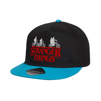 Stranger Things red, Καπέλο παιδικό Flat Snapback, Μαύρο/Μπλε (100% ΒΑΜΒΑΚΕΡΟ, ΠΑΙΔΙΚΟ, UNISEX, ONE SIZE)