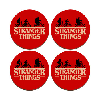 Stranger Things red, ΣΕΤ x4 Σουβέρ ξύλινα στρογγυλά plywood (9cm)