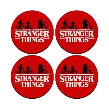 Stranger Things red, SET of 4 round wooden coasters (9cm)