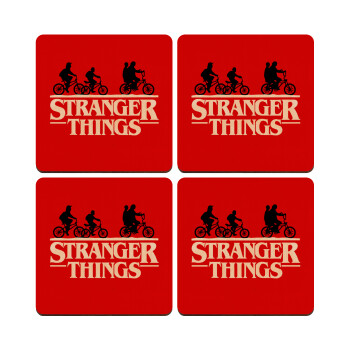 Stranger Things red, ΣΕΤ x4 Σουβέρ ξύλινα τετράγωνα plywood (9cm)