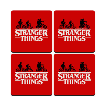Stranger Things red, ΣΕΤ 4 Σουβέρ ξύλινα τετράγωνα