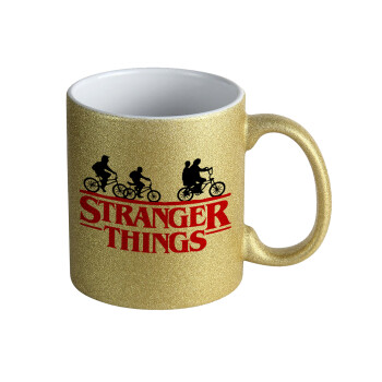 Stranger Things red, Κούπα Χρυσή Glitter που γυαλίζει, κεραμική, 330ml