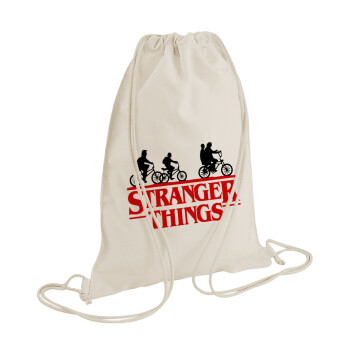 Stranger Things red, Τσάντα πλάτης πουγκί GYMBAG natural (28x40cm)