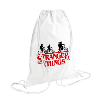 Stranger Things red, Τσάντα πλάτης πουγκί GYMBAG λευκή (28x40cm)