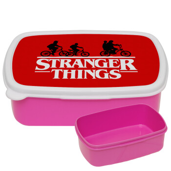 Stranger Things red, ΡΟΖ παιδικό δοχείο φαγητού (lunchbox) πλαστικό (BPA-FREE) Lunch Βox M18 x Π13 x Υ6cm