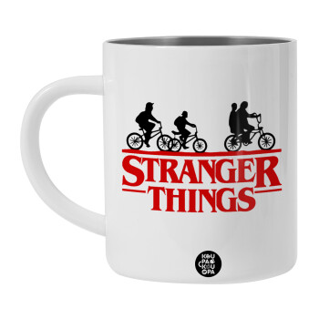 Stranger Things red, Λευκή Ανοξείδωτη Μεταλλική Κούπα 450ml - Διπλού Τοιχώματος 