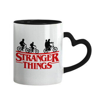 Stranger Things red, Κούπα καρδιά χερούλι μαύρη, κεραμική, 330ml