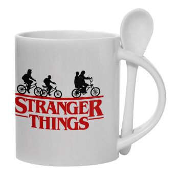 Stranger Things red, Ceramic coffee mug with Spoon, 330ml (1pcs)