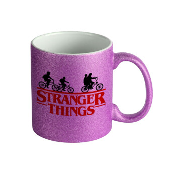 Stranger Things red, Κούπα Μωβ Glitter που γυαλίζει, κεραμική, 330ml