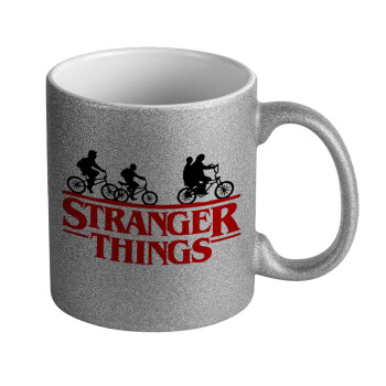Stranger Things red, Κούπα Ασημένια Glitter που γυαλίζει, κεραμική, 330ml