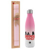 Easter Set, Metallic pink/white (Stainless steel) thermos, double-walled, 500ml & aromatic flat Easter candle (30cm) (PINK)