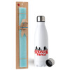Easter Set, metallic stainless steel water bottle (750ml) & aromatic flat Easter candle (30cm) (TURQUOISE)