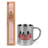 Easter Set, metallic thermal cup (300ml) & aromatic flat Easter candle (30cm) (PINK)