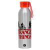 Aluminum Sports Bottle 650ml – Silver with Red Cap and Silicone Strap