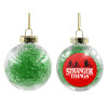 Transparent Christmas tree ball ornament with green filling 8cm