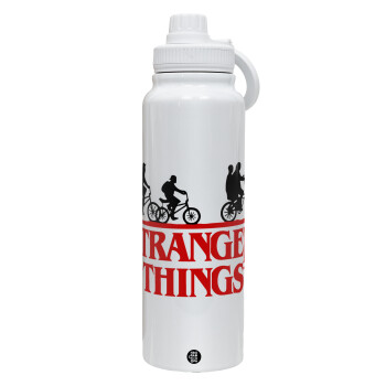 Stranger Things red, 1L Stainless Steel Thermal Bottle with Phone Holder & Double Wall Insulation