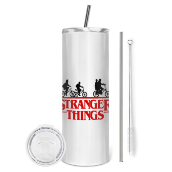 Stranger Things red, Eco friendly stainless steel tumbler 600ml, with metal straw & cleaning brush