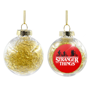 Stranger Things red, Χριστουγεννιάτικη μπάλα δένδρου διάφανη με χρυσό γέμισμα 8cm
