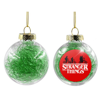 Stranger Things red, Χριστουγεννιάτικη μπάλα δένδρου διάφανη με πράσινο γέμισμα 8cm