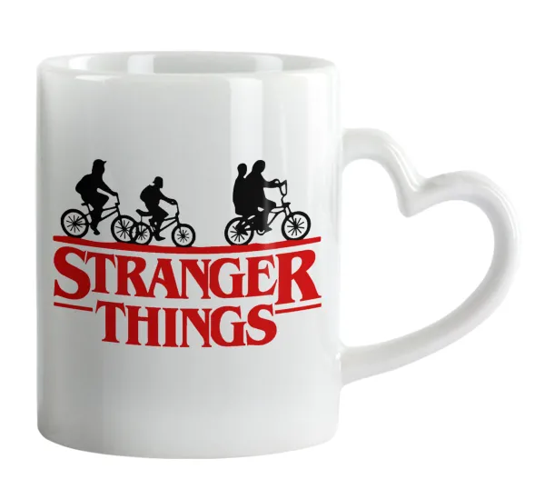 Stranger Things red — Κούπα καρδιά χερούλι λευκή, κεραμική, 330ml