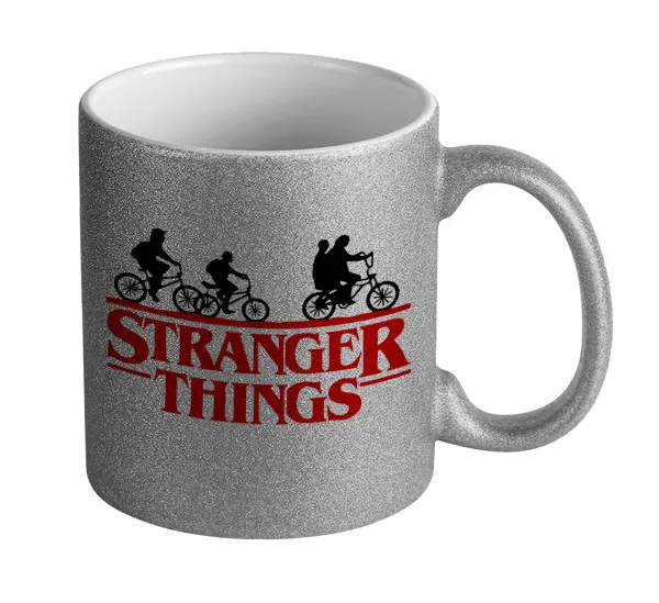 Stranger Things red — Silver glitter mug that sparkles, ceramic, 330ml