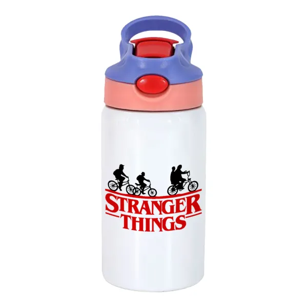 Stranger Things red — Παιδικό παγούρι θερμό, ανοξείδωτο, με καλαμάκι ασφαλείας, ροζ/μωβ (350ml)