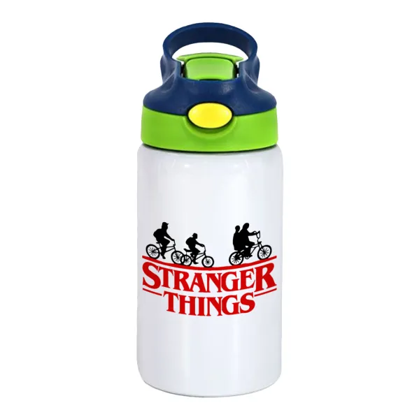 Stranger Things red — Παιδικό παγούρι θερμό, ανοξείδωτο, με καλαμάκι ασφαλείας, πράσινο/μπλε (350ml)