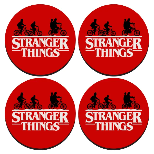 Stranger Things red — ΣΕΤ 4 Σουβέρ ξύλινα στρογγυλά (9cm)