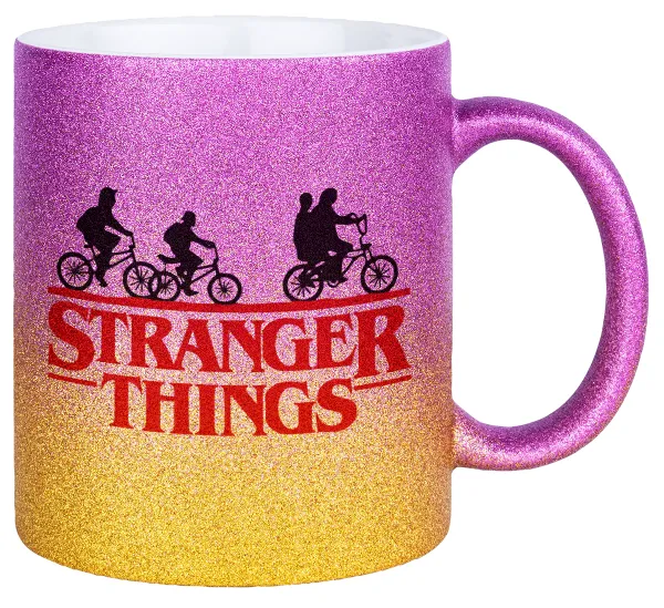 Stranger Things red — Gold/pink glitter mug, ceramic, 330ml