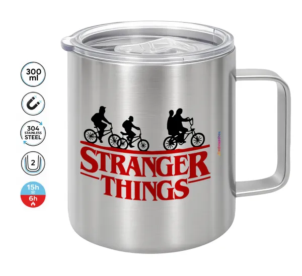 Stranger Things red — Double-walled stainless steel mug 300ml with temperature-retaining lid
