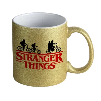 Stranger Things red, Κούπα Χρυσή Glitter που γυαλίζει, κεραμική, 330ml
