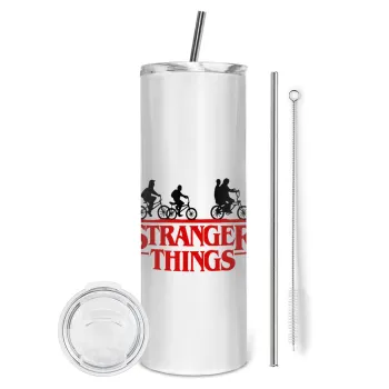 Stranger Things red, Tumbler stainless steel 600ml, with metal straw & cleaning brush