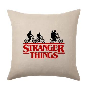 Stranger Things red, Μαξιλάρι καναπέ ΛΙΝΟ 40x40cm περιέχεται το  γέμισμα