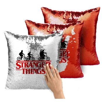 Stranger Things red, Μαξιλάρι καναπέ Μαγικό Κόκκινο με πούλιες 40x40cm περιέχεται το γέμισμα
